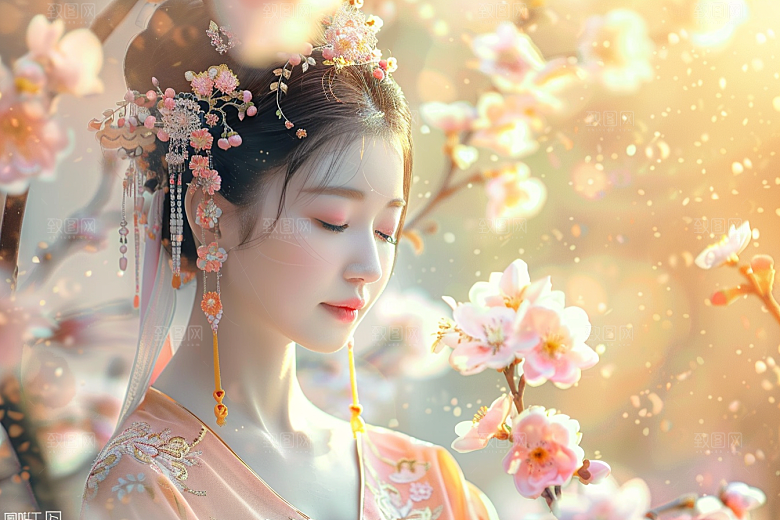 花卉汉服人物中式唯美摄影图