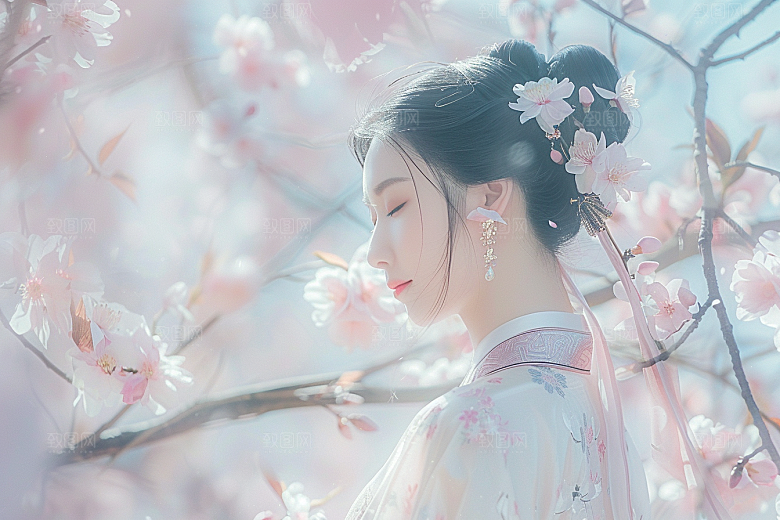花卉汉服人物高清唯美摄影图