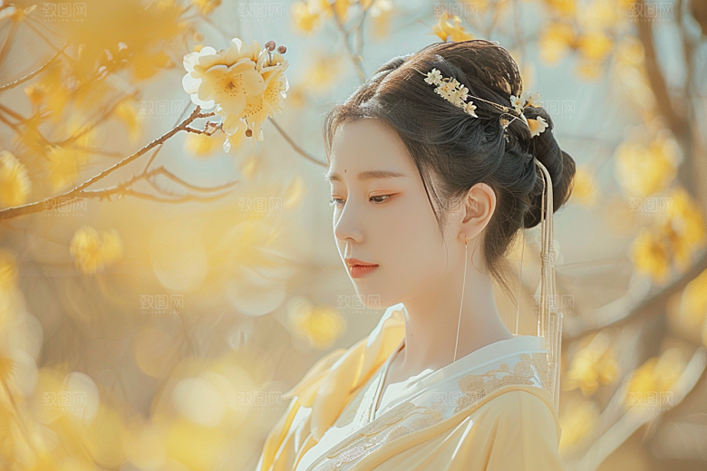 花卉汉服人物中式唯美摄影图