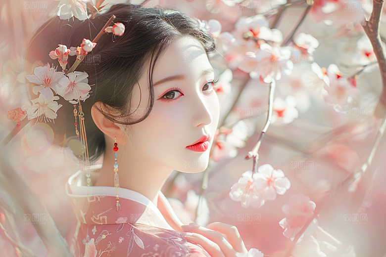 花卉汉服人物美女唯美摄影图