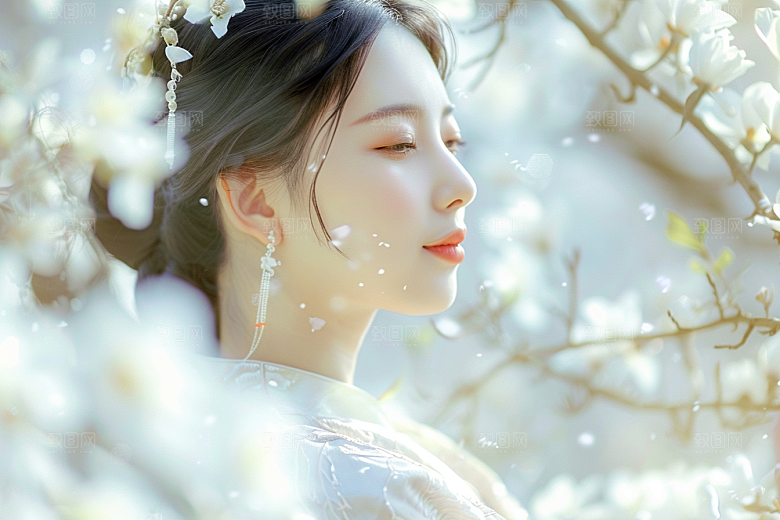花卉汉服人物美女中国风摄影图