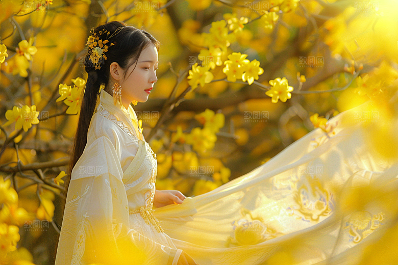 花卉汉服人物中式古风摄影图