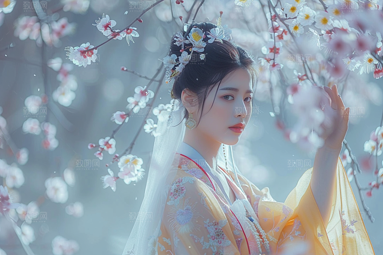 花卉汉服人物古风美女摄影图