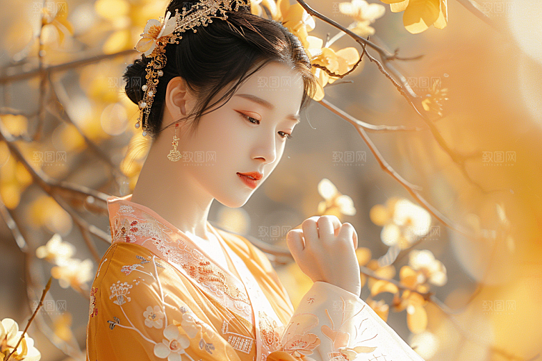 花卉汉服人物园林古风摄影图