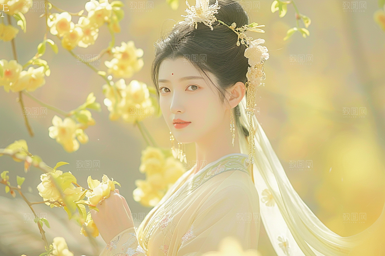 花卉汉服人物唯美唯美摄影图