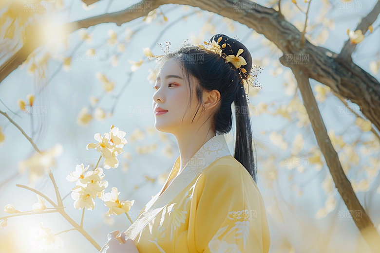 花卉汉服人物唯美美女摄影图