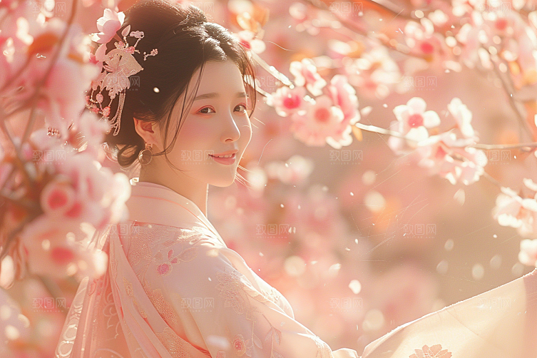 花卉汉服人物古风写真摄影图