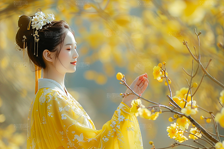 花卉汉服人物中国风唯美摄影图