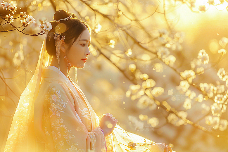 花卉汉服人物唯美浪漫摄影图
