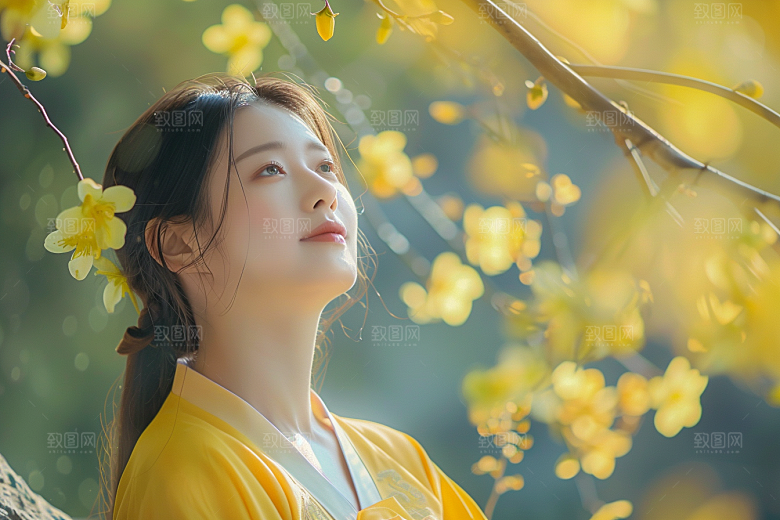 花卉汉服人物美女唯美摄影图