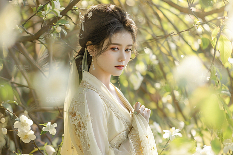 花卉汉服人物人像中国风摄影图
