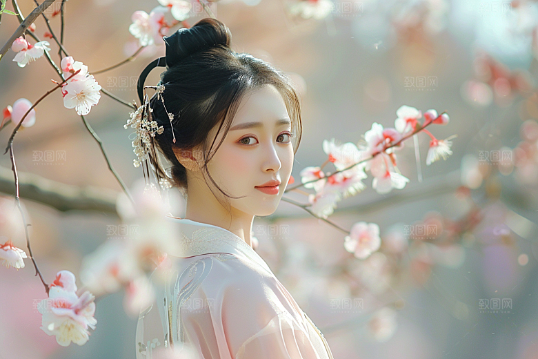 花卉汉服人物园林美女摄影图