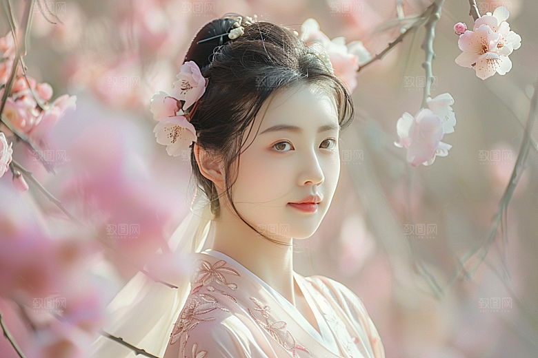 花卉汉服人物中式浪漫摄影图