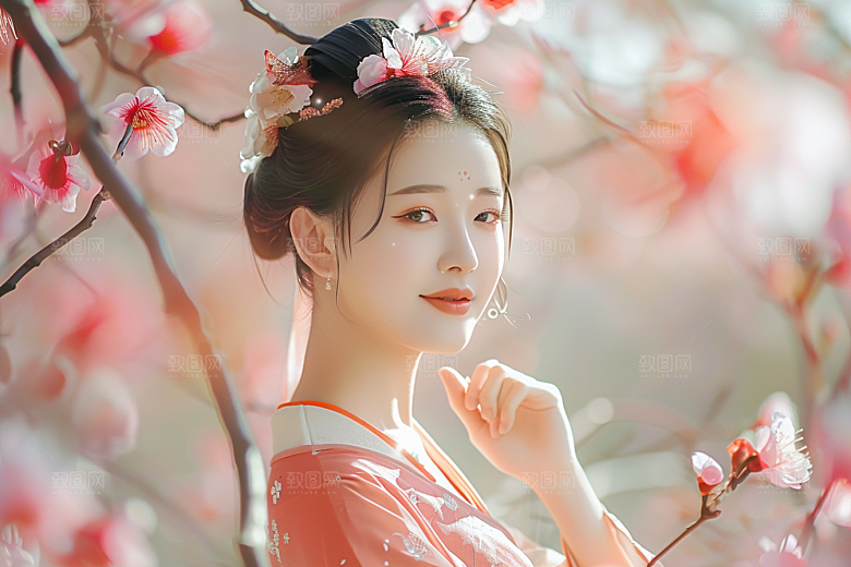 花卉汉服人物中式中国风摄影图