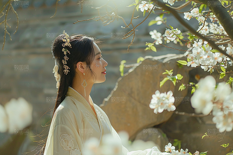 花卉汉服人物中国风人像摄影图