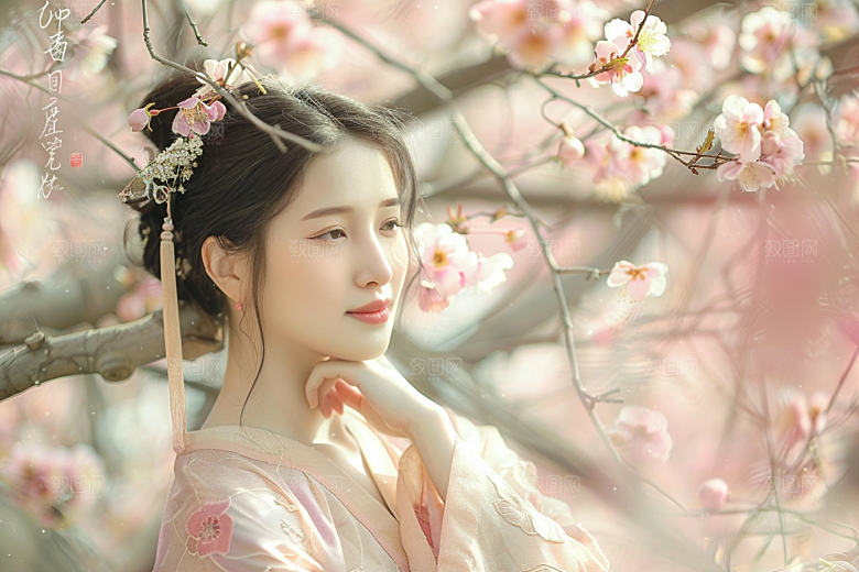 花卉汉服人物高清人像摄影图