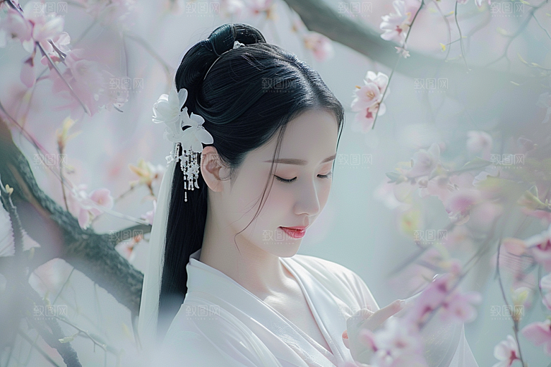花卉汉服人物园林古风摄影图
