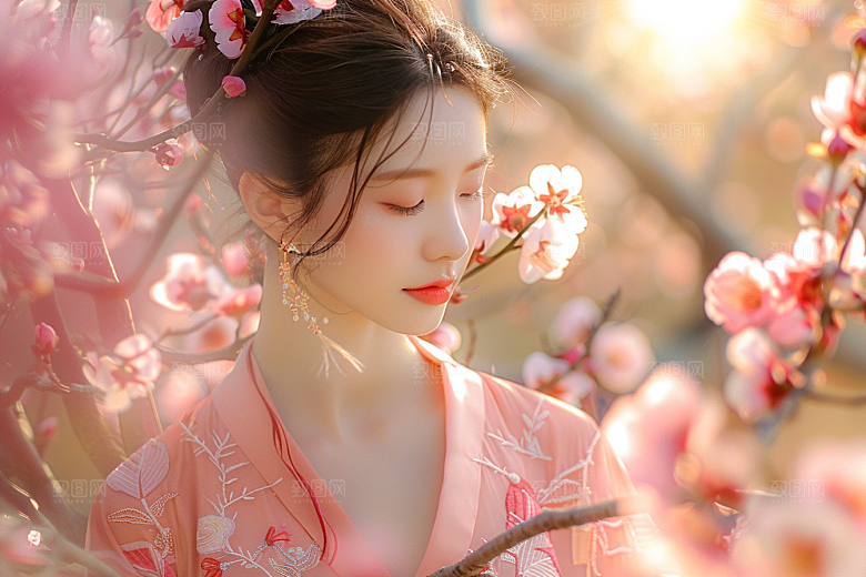 花卉汉服人物人像浪漫摄影图