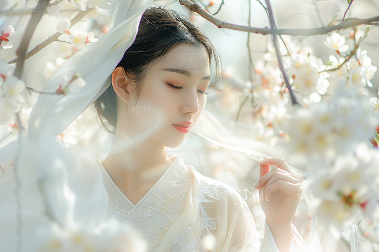 花卉汉服人物古风高清摄影图
