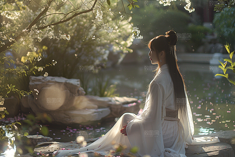 花卉汉服人物高清写真摄影图