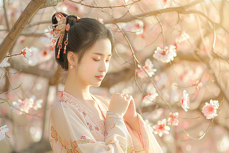 花卉汉服人物中式古风摄影图