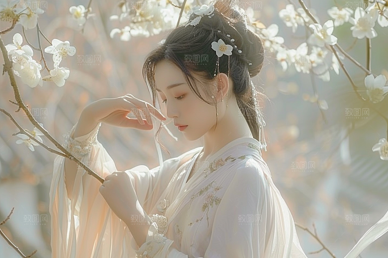 花卉汉服人物古风写真摄影图