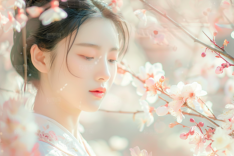 花卉汉服人物唯美人像摄影图