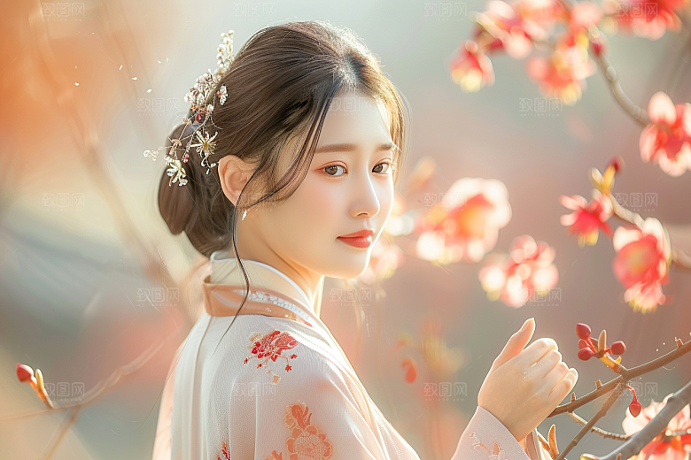 花卉汉服人物人像浪漫摄影图