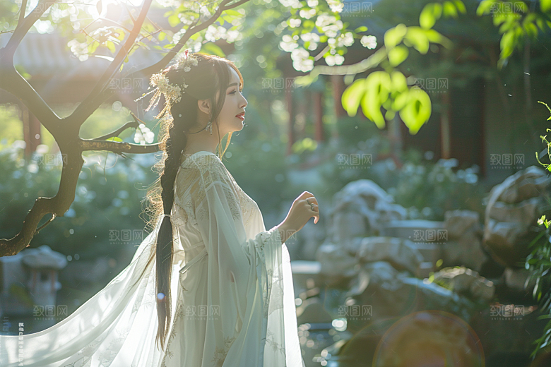 花卉汉服人物中式唯美摄影图