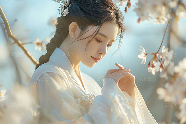 花卉汉服人物古风浪漫摄影图