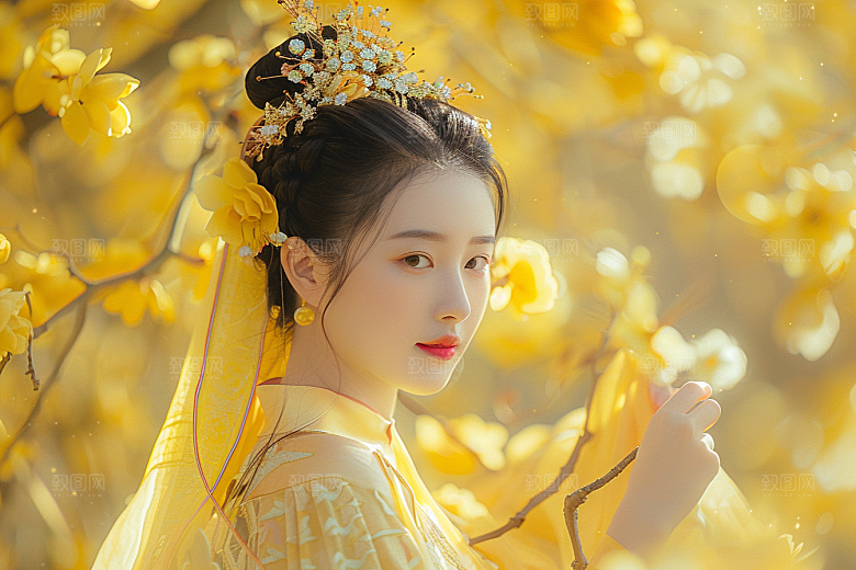 花卉汉服人物写真花丛摄影图