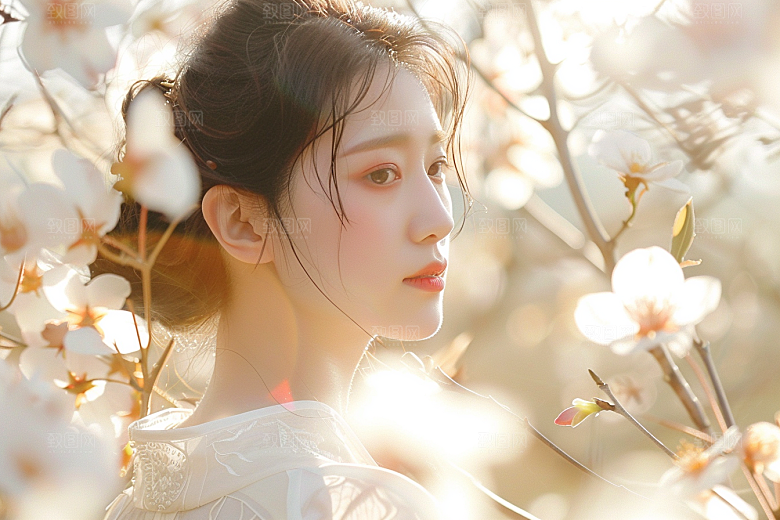 花卉汉服人物唯美美女摄影图