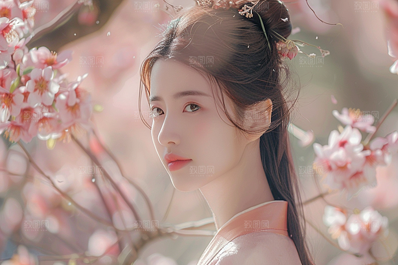 花卉汉服人物花丛古风摄影图