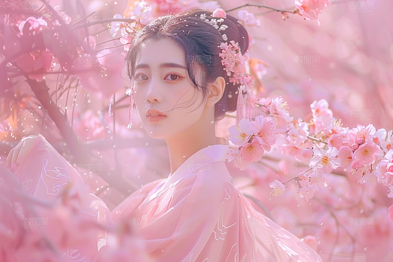 花卉汉服人物高清美景摄影图