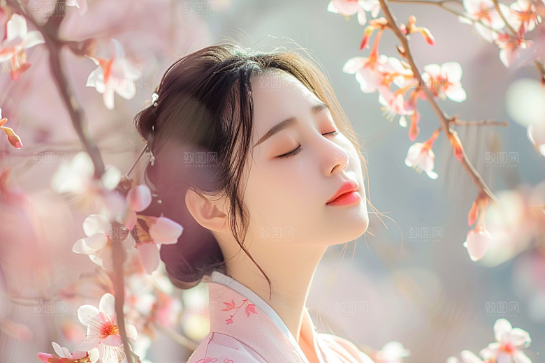 花卉汉服人物中国风中式摄影图
