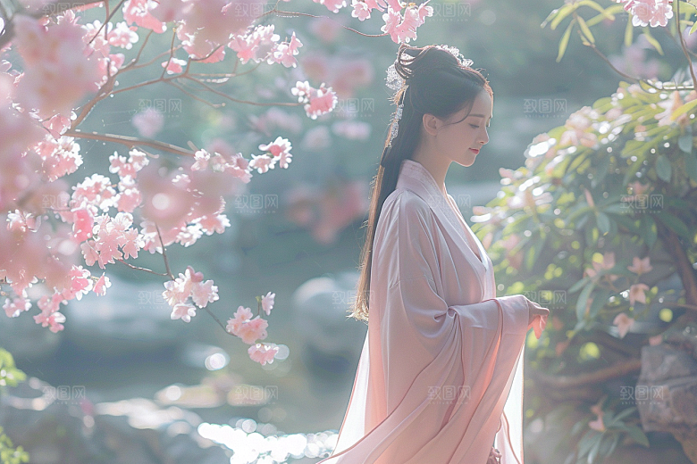 花卉汉服人物唯美人像摄影图