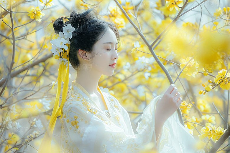 花卉汉服人物唯美人像摄影图