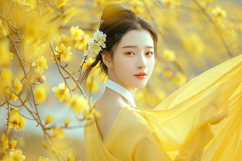 花卉汉服人物人像美女摄影图