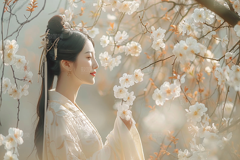 花卉汉服人物美女人像摄影图