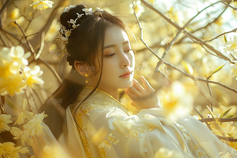花卉汉服人物浪漫高清摄影图