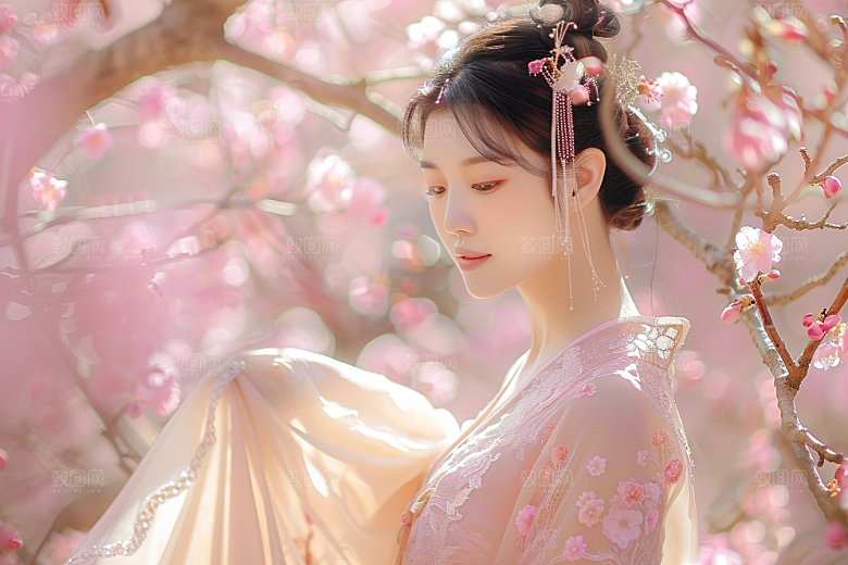 花卉汉服人物写真中国风摄影图