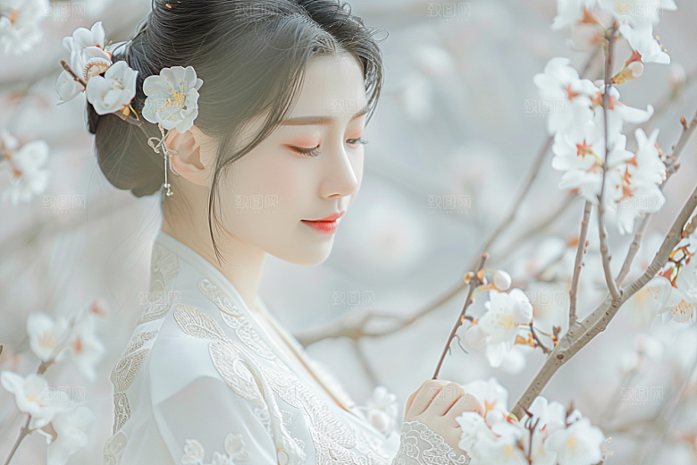 花卉汉服人物美女园林摄影图