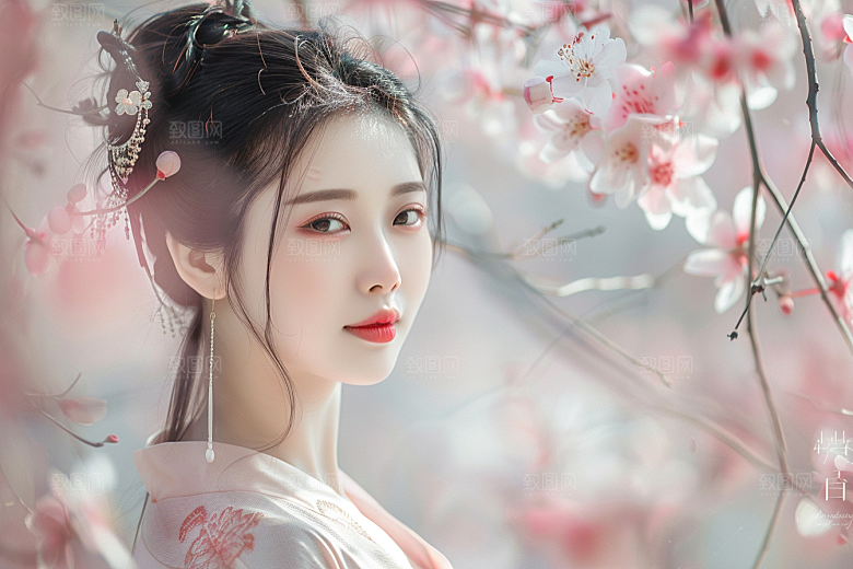 花卉汉服人物园林高清摄影图