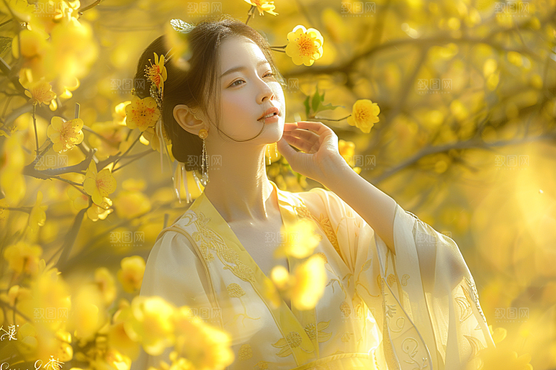 花卉汉服人物写真美景摄影图
