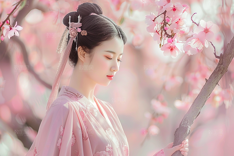 花卉汉服人物浪漫写真摄影图