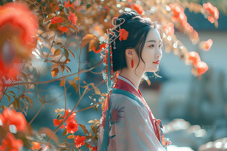 花卉汉服人物浪漫美女摄影图