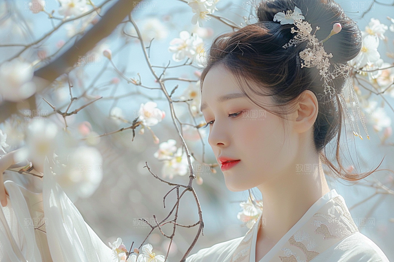花卉汉服人物浪漫美女摄影图