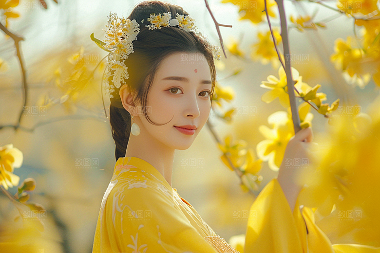 花卉汉服人物浪漫中国风摄影图