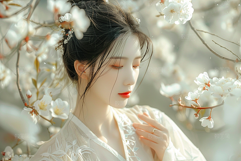 花卉汉服人物中国风古风摄影图