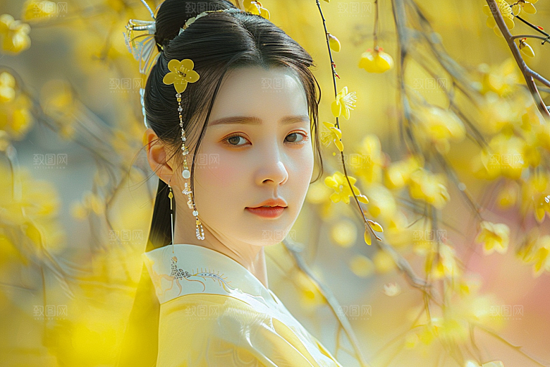 花卉汉服人物美景浪漫摄影图